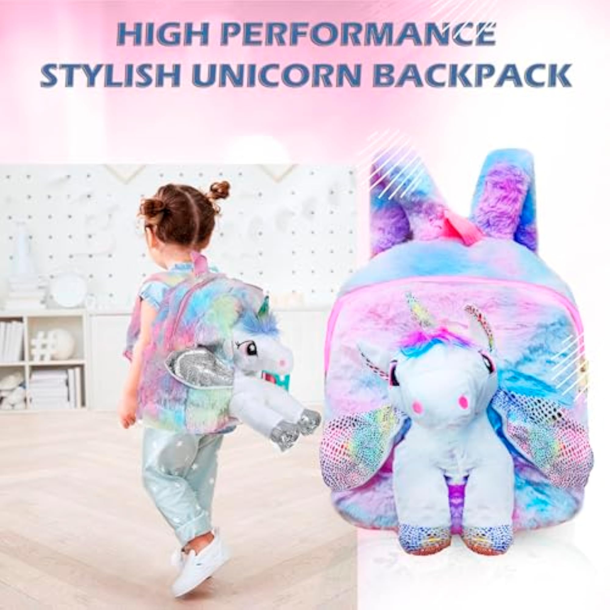 Unicorn Soft Fur Bag for Kids, Lightweight Mini Backpack