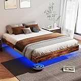 Floating Bed Frame Queen with LED Lights, Metal Platform Queen size Floating Bed Frame with Under Bed Storage, Heavy Duty Steel Slats Support, No Box Spring Needed, Noise Free, Easy Assembly, Brown