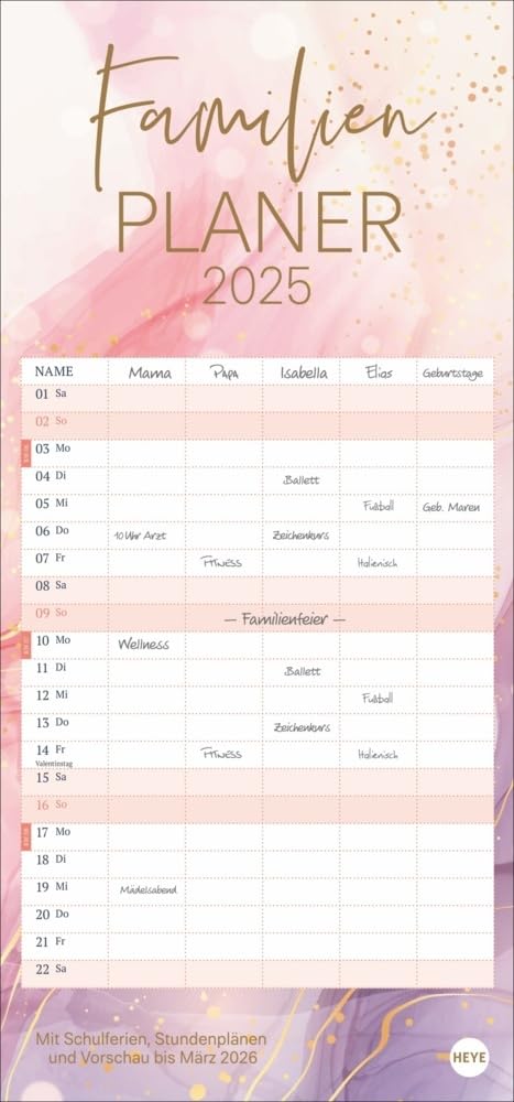 Watercolor Familienplaner 2025: Großer Familienkalender mit viel Platz für Termine und schönem Design: Organisationstool und Blickfang in einem! Kalender 2025 mit 5 Spalten. (Familienplaner Heye)