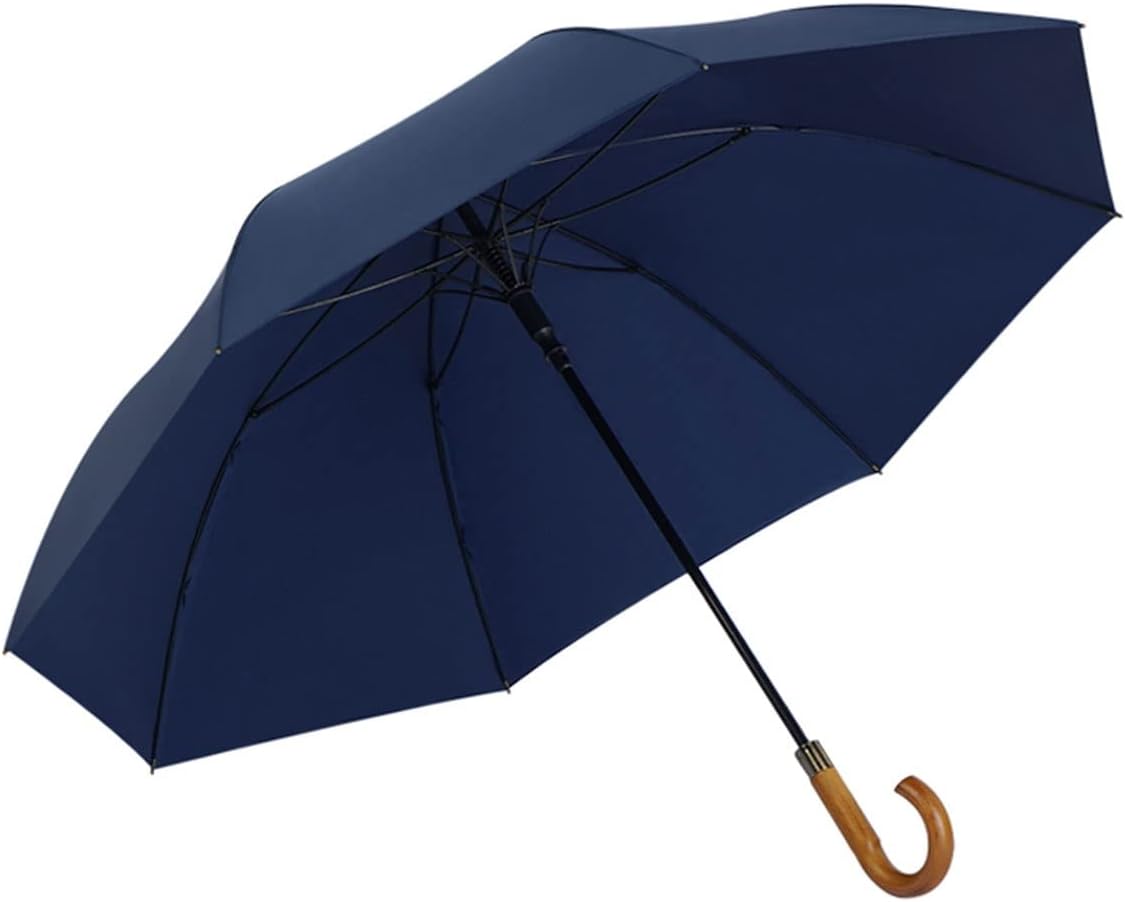Classic Wood Handle Stick Umbrella, Auto Open, 138Cm/54In Reinforced Thickened Windproof Rain Umbrellas, Portable Waterproof Long Handle Umbrella for Outdoor (B，A