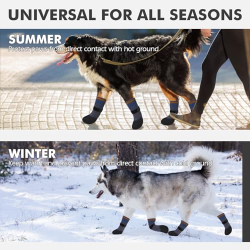 Image of Mihachi Anti Slip Dog Socks, Dog Boots for Hardwood Floors Prevent Licking, Traction Control Waterproof Rubber Sole Paw Protectors for Small Medium Large Dogs, Blue Large