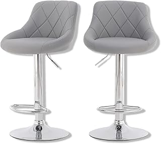 Modern Bar Stools Set, Leatherette Exterior, Adjustable Swivel Gas Lift, Chrome Footrest and Base for Breakfast Bar, Counter, Kitchen and Home Barstools