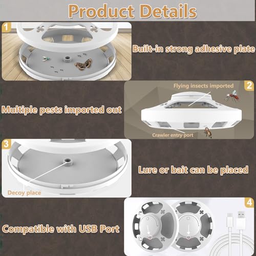AMFUN Flohfalle Für Wohnung, 2 Stück Floh- und Bettwanzenfalle, LED Leicht Flohfallen, Flea Trap Lamp, Leichte klebrige Bettwanzenfalle, mit 12 Klebescheiben, 2 Haken, 2 Netzkabel (Weiß)