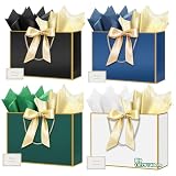 HONTIUS 15.75'' Extra Large Gift Bag, Recyclable Presents Big Paper Gift Bags with Handles Ribbons Cards, 40*30*12.5cm Wedding Birthday Party Present Bridesmaid Gift Gifts Bag Reinforced Base 4PCS J