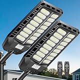 Deepn Solar Street Light, 8000W Commercial Grade Street Lights, Waterproof Solar Parking Lot Lights Dusk to Dawn Outdoor Lighting LED Security Flood Motion Sensor and Remote Control, 2 Pack