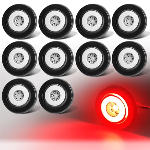 WahMOTOTin 10Pcs 2 inch Round Halo 12 LEDs Trailer Boat Halo Clearance Side Marker Running Turn Lights w/Rubber Grommet Sealed Waterproof IP67 for Truck/RV/Van DC 12V (Clear Lens_Red Light)