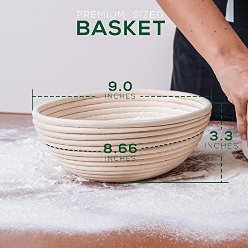 9 Inch Homegenics Proofing Basket - With Scraper, Cloth Bag, And Recipe Book, Smooth And Splinter-Free Finish Bread Basket, Handcrafted, For Bread Making Tools Supplies #TOP5