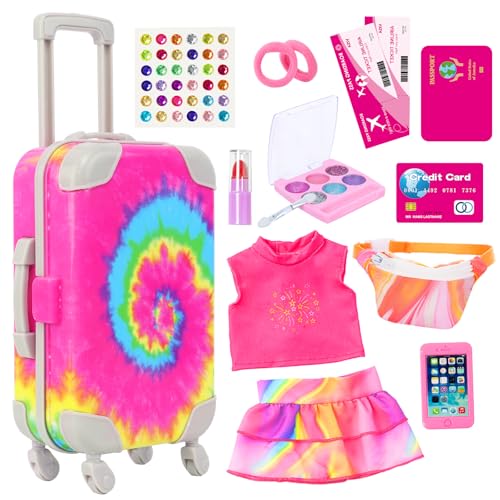 K.T. Fancy 14PCS 18 Inch Doll Tie-Dye Suitcse Travel Accessories Set