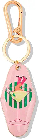 Vintage Martini Cocktail Keychain - Motel Retro Metal Bag Charm - 5.7 Inch Long Barware Gift