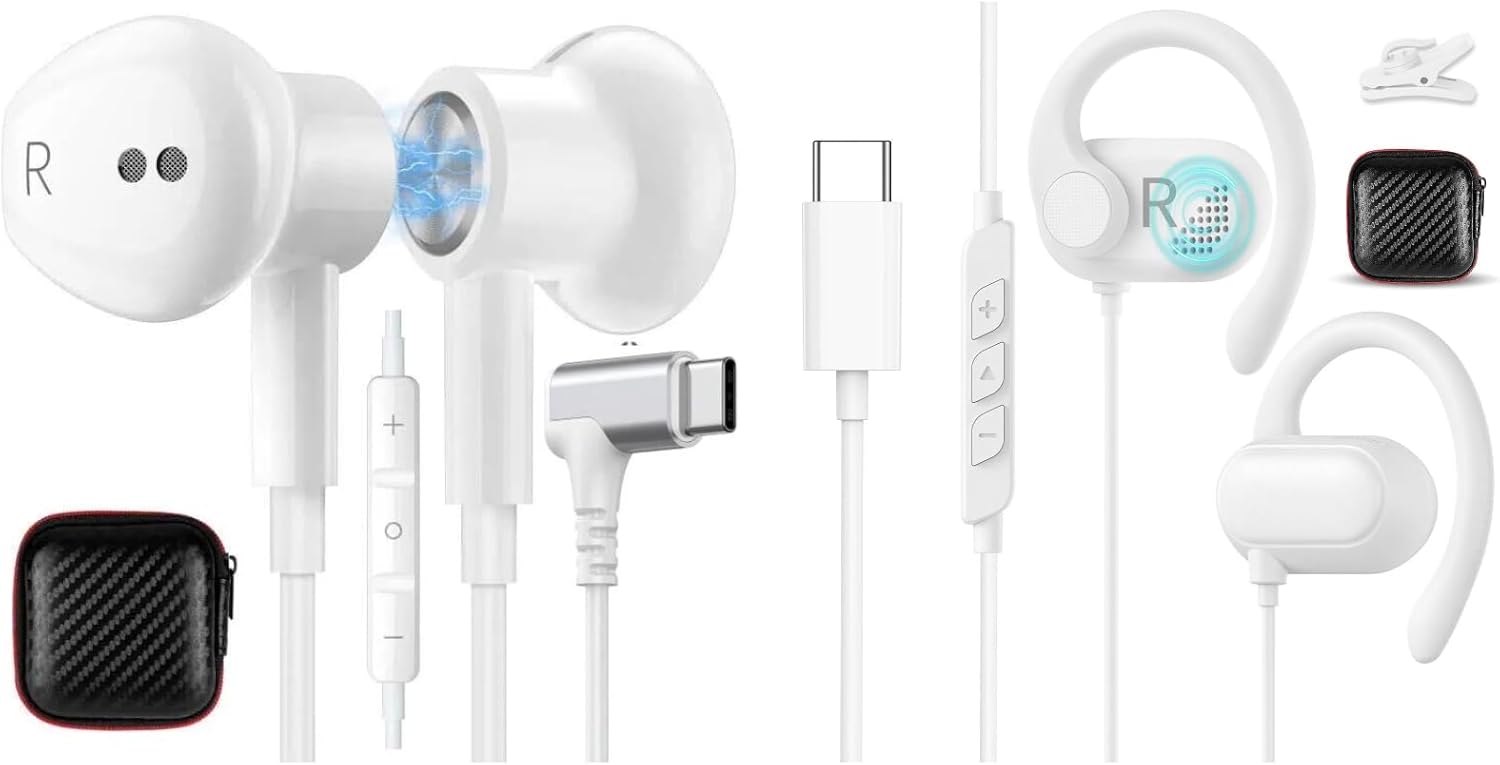 2 Pack Open Ear In Ear USB C Headphone Right Angle,Magnetic Wired Earbuds for iPhone 17 Pro Max 16 16e 15 Plus, Headphones with Mic Stereo Type C Earphone for Samsung S25 FE S24 Ultra S23 A17 for iPad