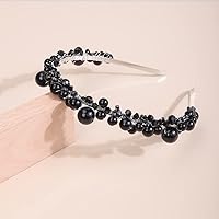Vista 1 de JWICOS Diadema negra para novia, tiara de perlas para mujer, accesorios para el cabello de boda con diamantes de imitación para novias y damas