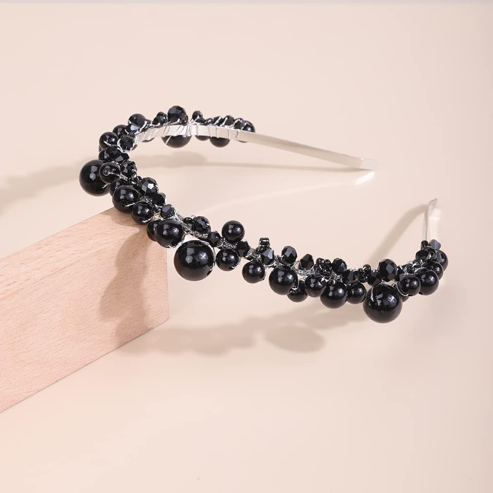 Amazon.com : JWICOS Black Bridal Headband Pearl Tiara for  display picture 1