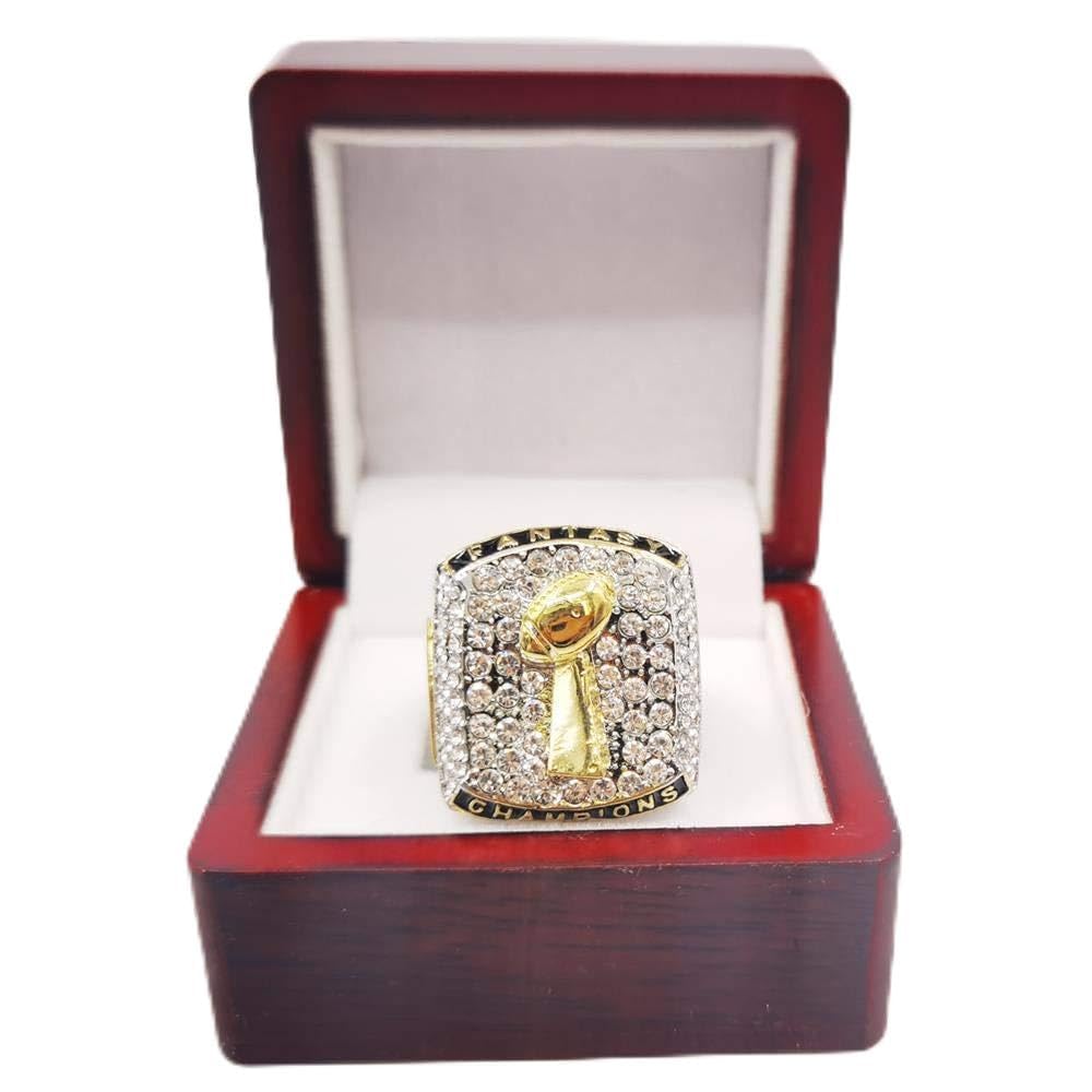 TUOYU Customize Fantasy Football Championship Silver Gold Bicolor Rings Trophies with Display Box(Wooden Box,11)