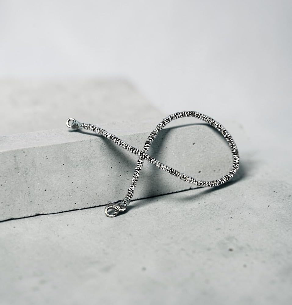 VLNET ® | Bracciale Spadarella Unisex | Argento 925 e Cotone Nautico Grigio | Fatto a Mano in Italia | Lunghezza 19 cm