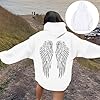 Casual Autumn Winter Angel Print Hoodie Solid Color Pullover Cosy Fleece Sweatshirt for Everyday Wear, White, S #4