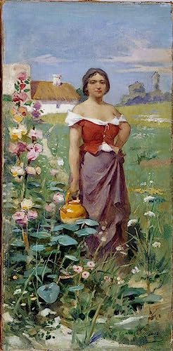 Pintura mural decorativa de gitana en el campo: lienzo de Henri Adrien Tanoux de 60x90cm