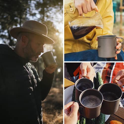 Tentock Titanium Cup/Pot With Lid Backpacking Titanium Coffee Mug Ultralight Camping Titanium Pot With Foldable Handle Portable Camping Cup For Outdoor Hiking Picnic Cooking(420Ml) #TOP5