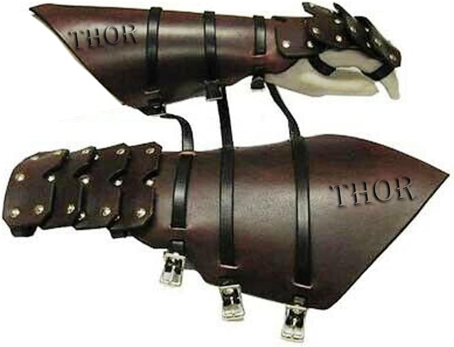 THOR INSTRUMENTS Medieval Brown Leather Gauntlets Arm Guards Hand Protection Gloves for Men Rustic Vintage Home Decor Gifts