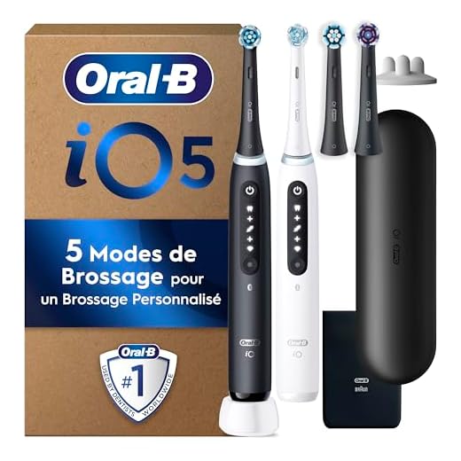 Oral-B iO 5 Duo 2 Brosses À Dents Électriques Pour Adultes, Noire Et Blanche, 5 Modes De Nettoyage Avec Sensible Pour Protéger Les Gencives, 4 Brossettes De Recharge, 1 Chargeur, 1 Étui De Voyage