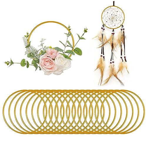 JOLIGAEA Anelli Metallo per Acchiappasogni, 10cm Cerchi per Acchiappasogni, Ghirlande, Artigianato e Decorazioni Nuziali, Oro