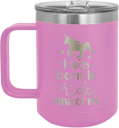 ONLYGIFTS.COM - Taza de café con tapa deslizante, diseño con texto en inglés "I Was Born to Ride UNICORNS", de 1.3 fl oz, ideal como regalo de