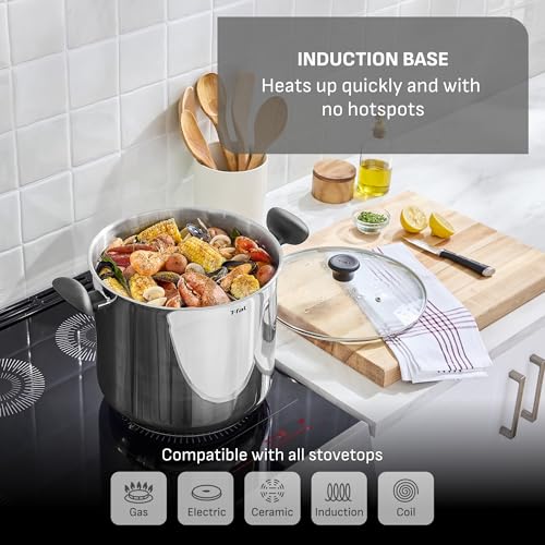 Image of T-fal Specialty Stainless Steel 16-Quart Stock Pot with Lid, Induction Compatible, Soup Pasta Pot, Dishwasher-Safe, Oven Safe Up To 350, Silver