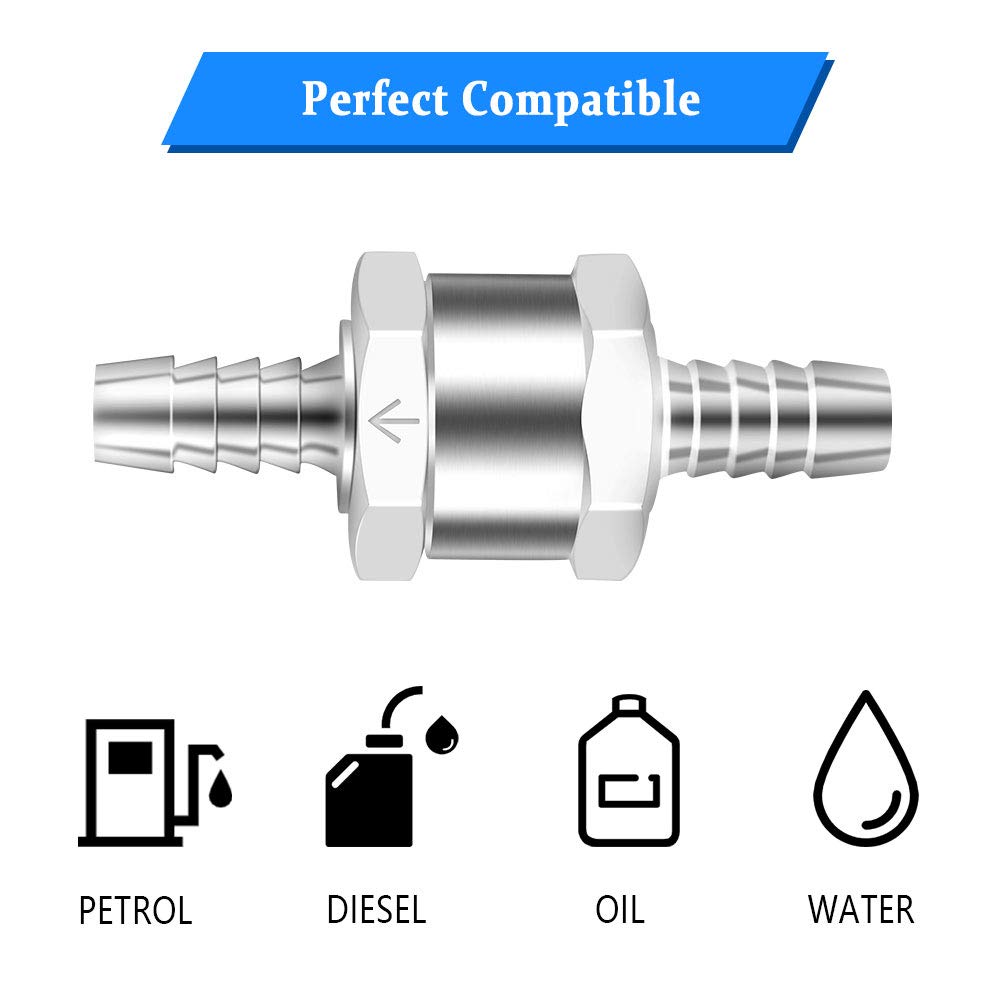 2 Clapets Anti-retour Carburant En Aluminium + 4 Pinces - Pour Tuyau 12 Mm, Sens Unique, Voiture, Moto, Bateau