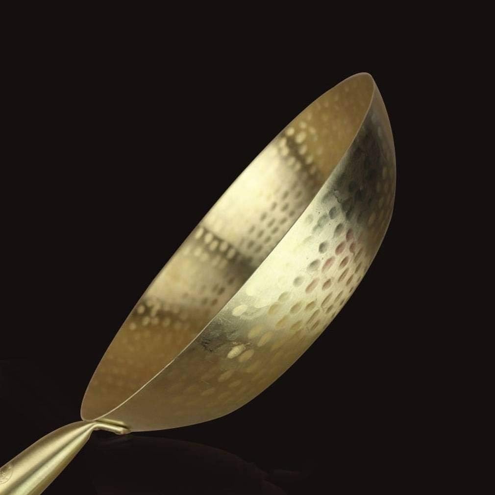 Picnic Bag Pure Copper Flat Bottom Wok Frying pan Brass Wooden Handle Healthy uncoated Copper Tripod Made of Pure Brass Pot pan,37cm,34cm