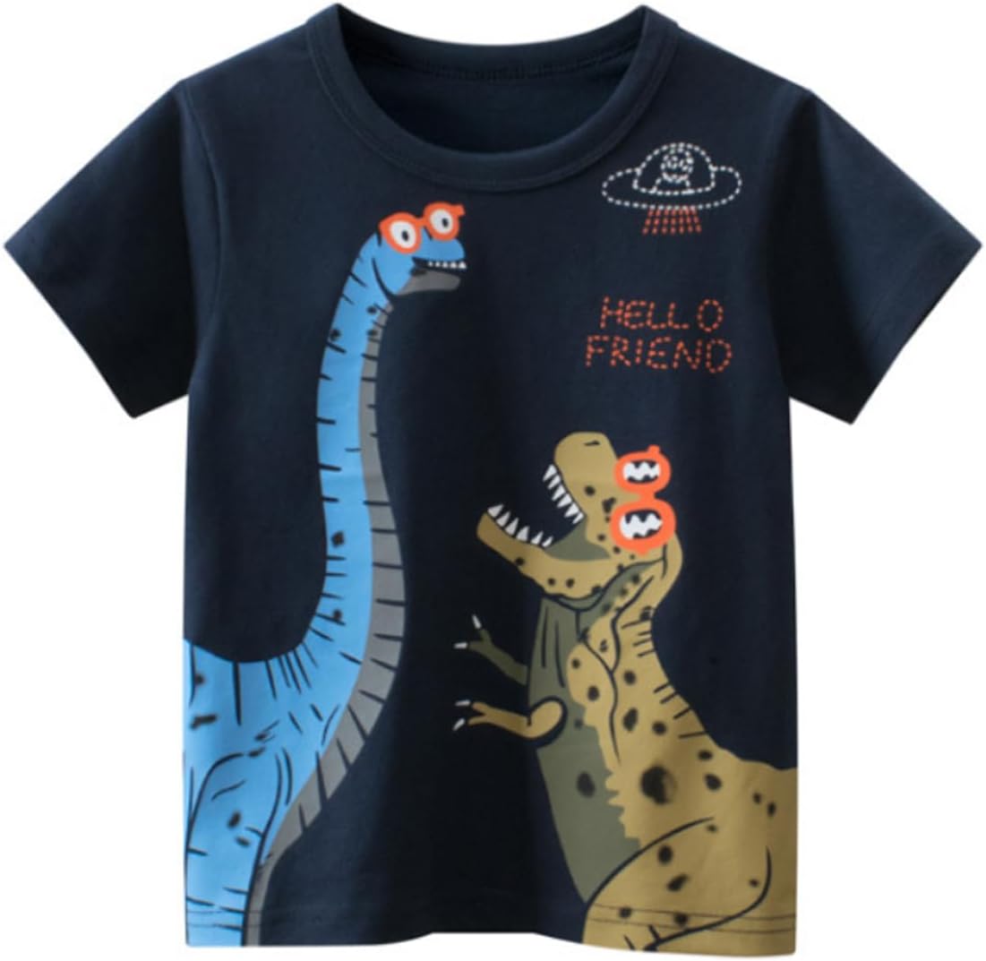 Toddler Boys Dinosaur Shark T-Shirts Short Sleeve Car Excavator Graphic Tees - Image 6