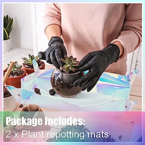 Timgle 2 Pcs Repotting Mat for Indoor Plants Iridescent Succulent Potting Mat Table Top Waterproof Potting Tray Foldable Planting Mat Portable Gardening Mat Soil Mat for Women Gifts (25.6 x 17.3 Inch)