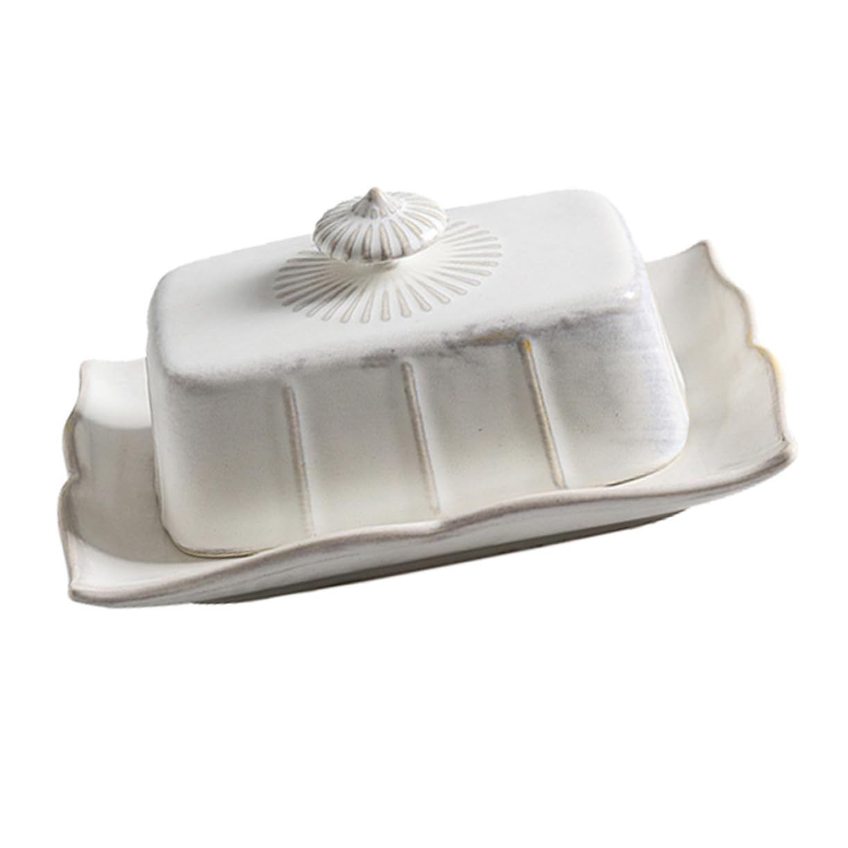 Beurrier en Céramique Blanc Couvercle, 1 Set Cuisine