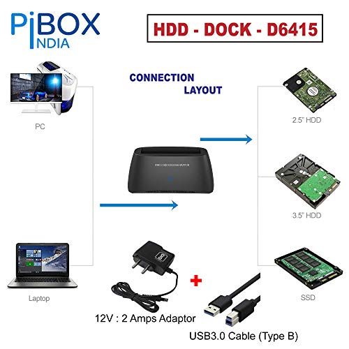 PiBOX India, USB 3.0 Hard Drive Docking Station (USB to SATA Docking Station) with 16TB+ Drive Support for 2.5 Inch & 3.5 Inch HDD SSD- Supports... - Image 2