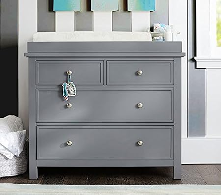 APRODZ Mango Wood Norto Extra Wide Dresser & Topper Set with Topper Mattress Changing pad is Also Included- Grey Color