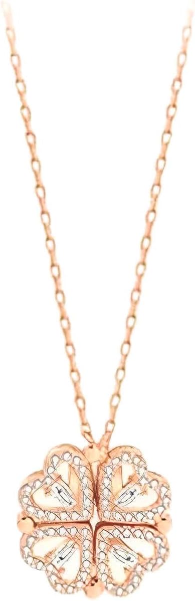 14k Yellow Gold Clover Heart Necklace For Women, Romantic Charming Lucky Heart Necklace - Shining CZ Four Leaf Clover Eternal Love Necklace, 4 Heart Clover Necklace