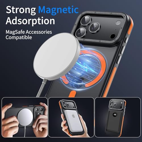 Yzoiko Strong Magnetic for iPhone 17 Pro Case with Camera Cover [10Ft Military-Grade Protection] Compatible with MagSafe Shockproof Slim Thin Phone Cover for iPhone 17 Pro 6.3 inch, Orange by Yzoiko - Image 5