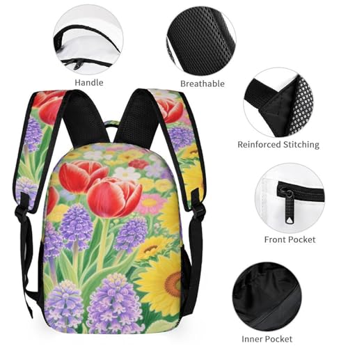 Colorful Flowers Printed Backpack With Lunch Pack Storage Box Case 3pcs Lightweight Travel Backpack3