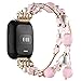 Simpeak Fashion Band Compatible with Fitbit Versa / Versa 2, Bracelet Elastic Beaded Pearl Band Replacement for Women, Pink