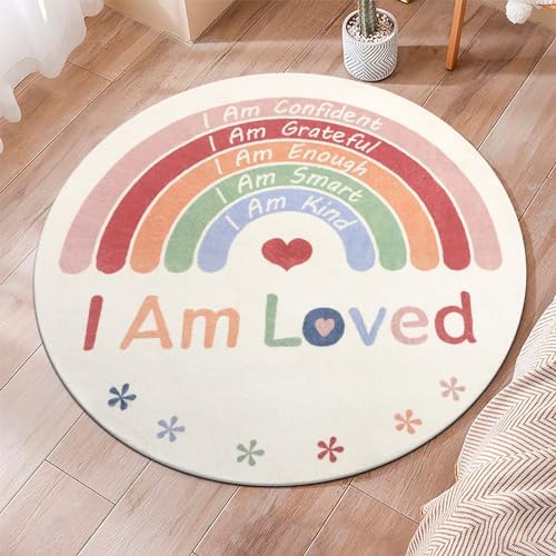 Topotdor Boho Rainbow Round Rug,Washable Kids Rug Ultra Soft Colorful