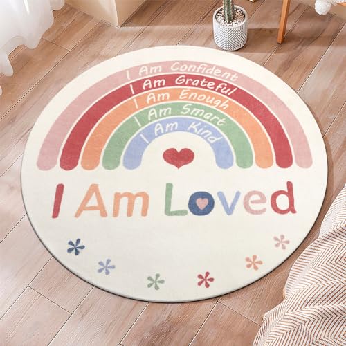Topotdor Boho Rainbow Round Rug,Washable Kids Rug Ultra Soft Colorful Nursery Rug For Calming Corner Home Bedroom Playroom Decor,47 Inch Round cover