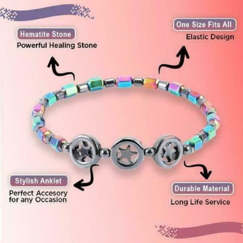 Miniatura 7 de Tobillera magnética delgada de hematita, tobillera delgada con terapia de hematita, ajuste de hematita, tobillera de obsidiana negra antihinchazón