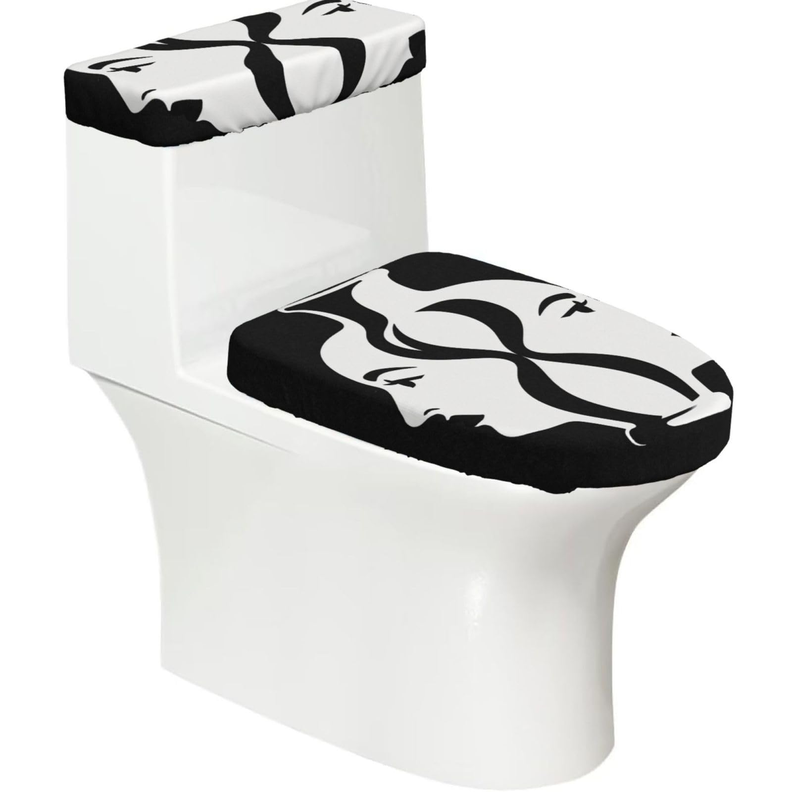 Face Vase Illusion Elastic Toilet Cover Set of 2-Stretchy Lid and Tank Covers for Bathroom, Soft Washable U Shape Toilet Decor
