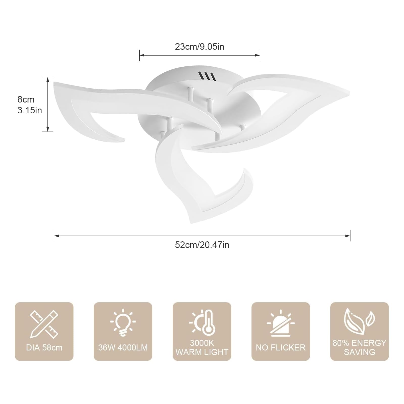 Comely Lámpara de Techo LED 36 W – Diseño Flor Blanca 52 cm – Luz Cálida 3000 K – Moderna para Salón, Dormitorio y Cocina