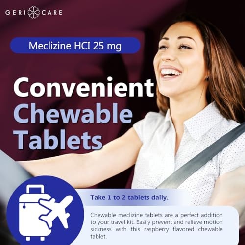 Image of GeriCare Meclizine HCI 25mg Antiemetic Travel-Ease Tablets, Prevents and Treats Motion Sickness, Nausea Relief, 100 Count (Pack of 2)