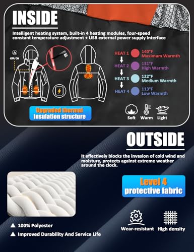 Men's Heated Jacket Winter Waterproof Ski Jacket Insulated Windproof Outdoor Heated Coat Mountain Windbreaker3