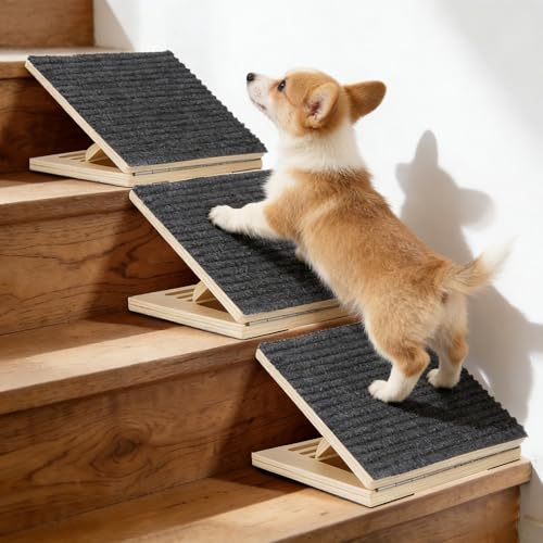 Dog Ramp for Stairs, 3 Pack Wooden Dog Stair Ramps for Small Dogs Only,…