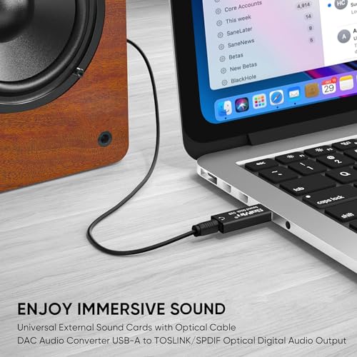 Sound Card, USB Sound Card, USB Type C/A to Optical Audio Adapter, DAC Audio Converter 24Bit/96kHz SPDIF Converter 3.5mm Jack Audio Adapter AUX Output External Sound Card Headphone Amp