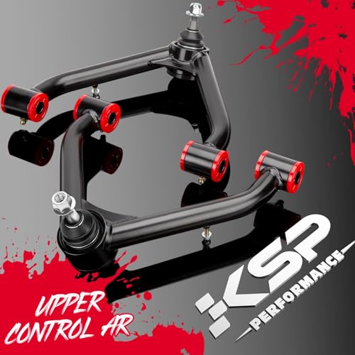 Image of KSP Front Upper Control Arms for Silverado Sierra 1500 1999-2006, 2-4 inch Adjustable Tubular A-Arm Replacement Factory /Stock Suspension Arms After 2-4 inches Lift On Chevy GMC 4WD 4X4 RWD, 2PCS Black