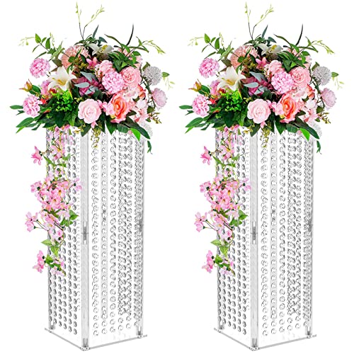 Nuptio Centrotavola per Matrimoni Vasi Tavola - 2 Pezzi 60cm Altezza per Vasi Fiori Decorazioni Tavola per Feste - Eleganti Tavoli Decorazioni per Matrimoni Sfusi Centrotavola in Cristallo Geometrico