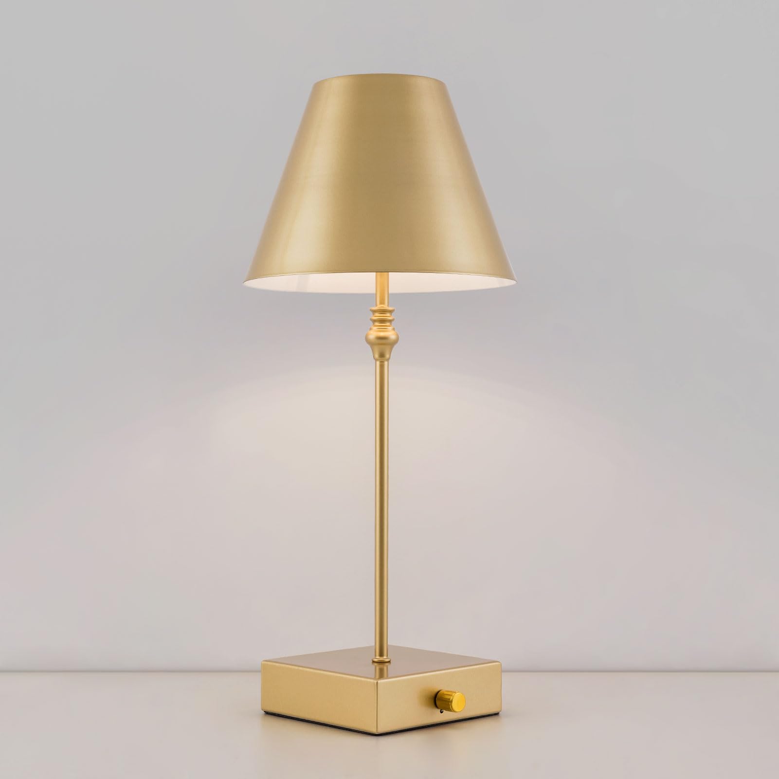 HARPER LIVING Rechargeable Table Lamp with Dimmer, 5200mAh Battery Wireless LED Desk Light, 3000K Warm White Bedside Lamp for Study, Bedroom, Office (Gold)