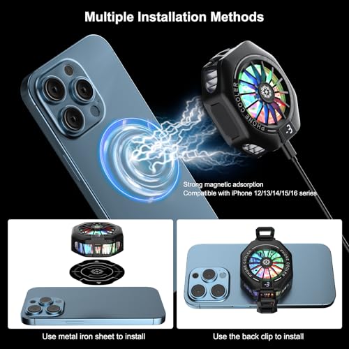Image of Amsdifio Phone Cooler for Gaming, 15W Magnetic Mobile Cooler, Gaming Cooling Fan with 3 Level Model Dislay, RGB Light, Semiconductor & 7-Blade Fan, Phone Cooling Pad for IOS & Android Phones